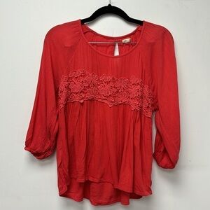 Hollister orange floral lace blouse size XS